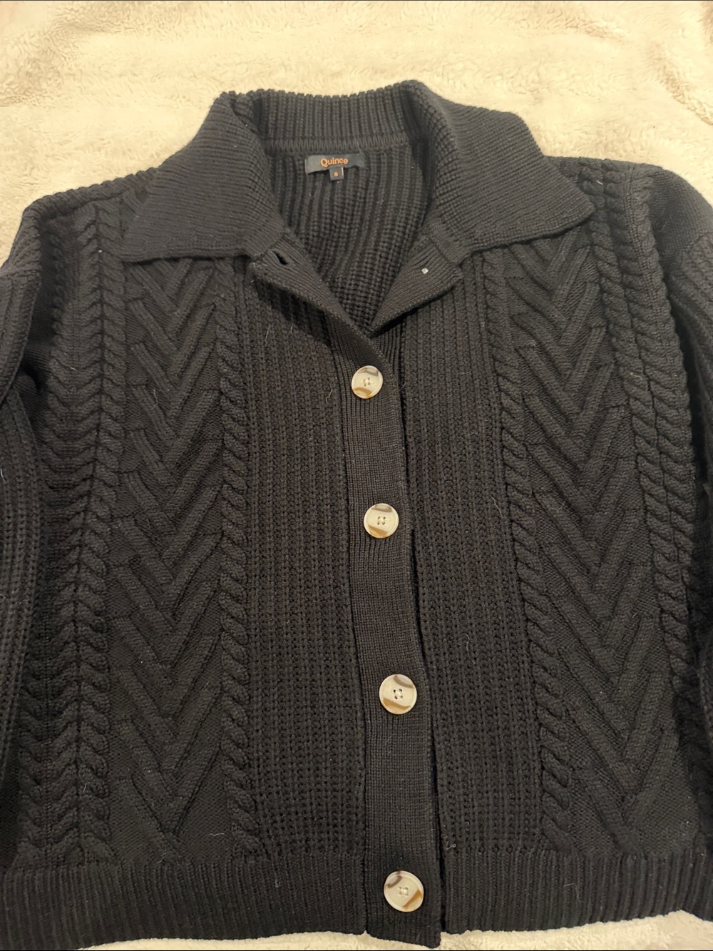 Quince Black Cable-Knit Button-Front Cardigan - Picture 3 of 3